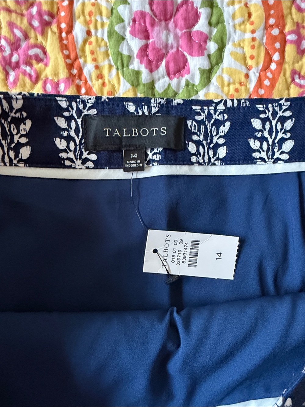Talbots Cotton Navy Batik Printed A-Line Skirt - Picture 2 of 9